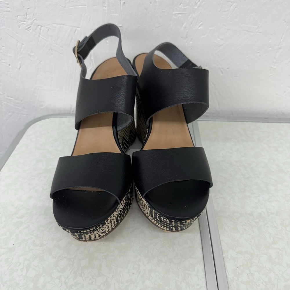 J Crew Woven Wedge Heel Sandal Size 11 Geometric Black Comfort Dressy‎ - Picture 6 of 8